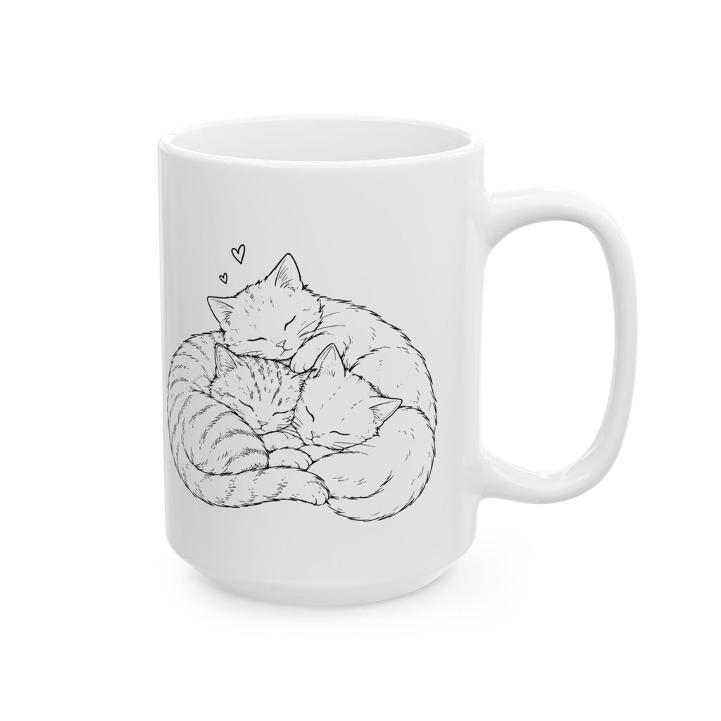 Cat Sketch Ceramic Mug - Minimalist Sleeping Cat Coffee Cup (11oz, 15oz)