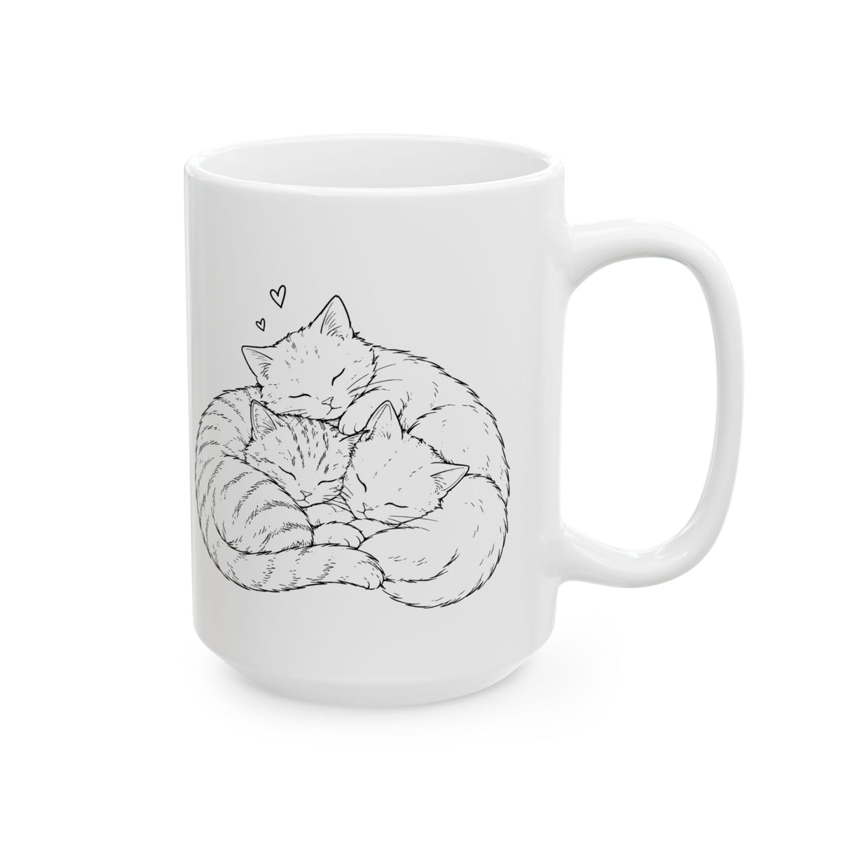 Cat Sketch Ceramic Mug - Minimalist Sleeping Cat Coffee Cup (11oz, 15oz)