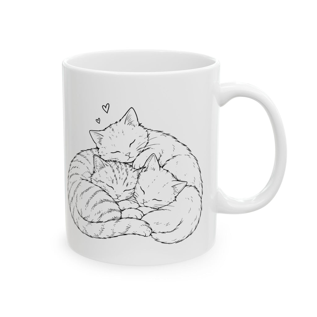Cat Sketch Ceramic Mug - Minimalist Sleeping Cat Coffee Cup (11oz, 15oz)