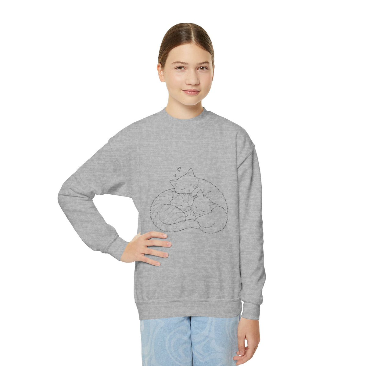 Unisex Crewneck Sweatshirt — Minimal Line-Art Sleeping Cats Design