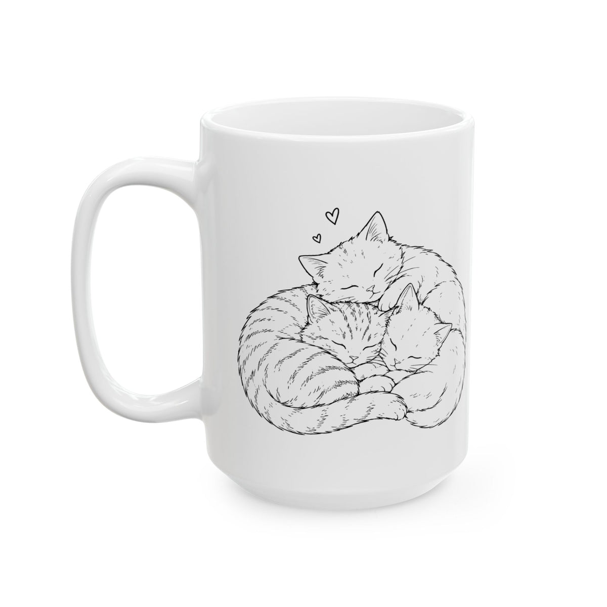 Cat Sketch Ceramic Mug - Minimalist Sleeping Cat Coffee Cup (11oz, 15oz)