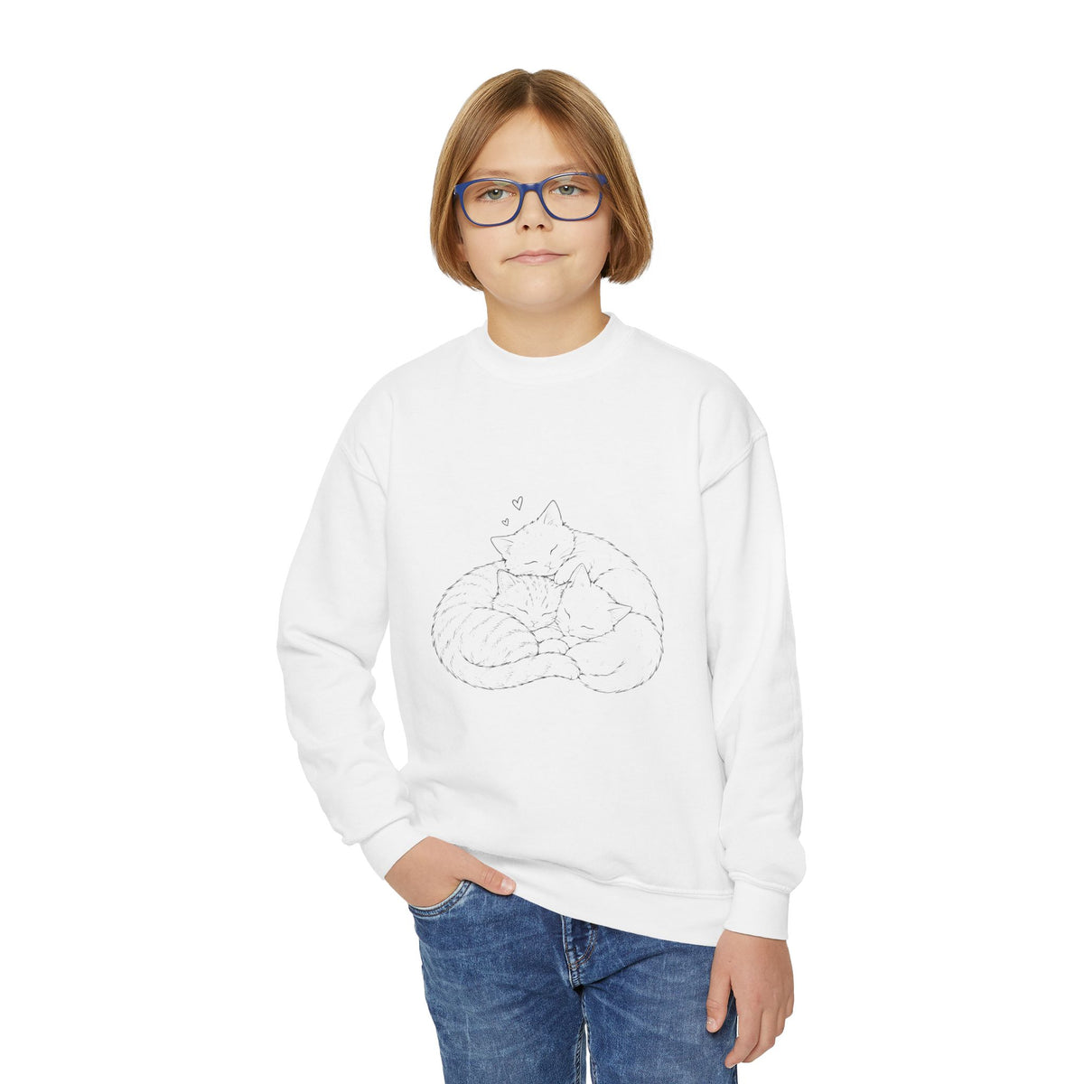 Unisex Crewneck Sweatshirt — Minimal Line-Art Sleeping Cats Design