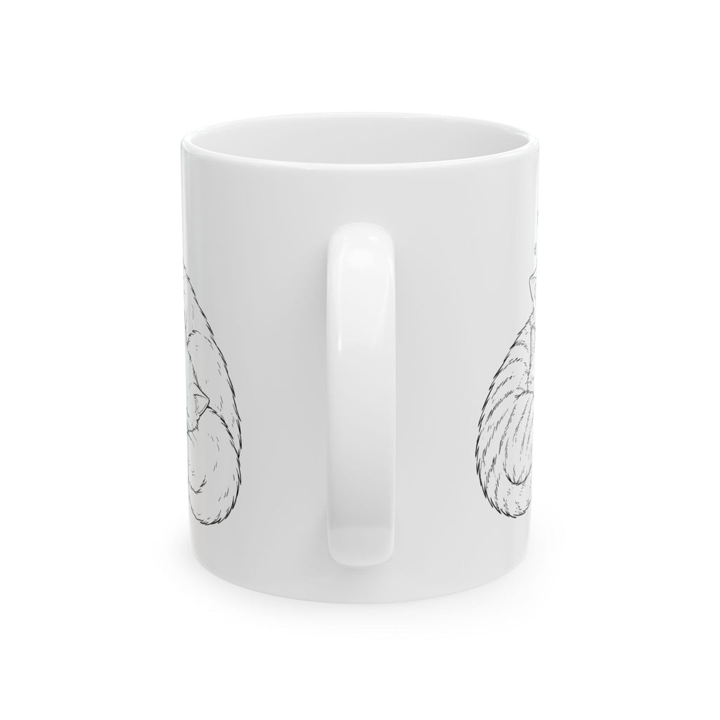 Cat Sketch Ceramic Mug - Minimalist Sleeping Cat Coffee Cup (11oz, 15oz)