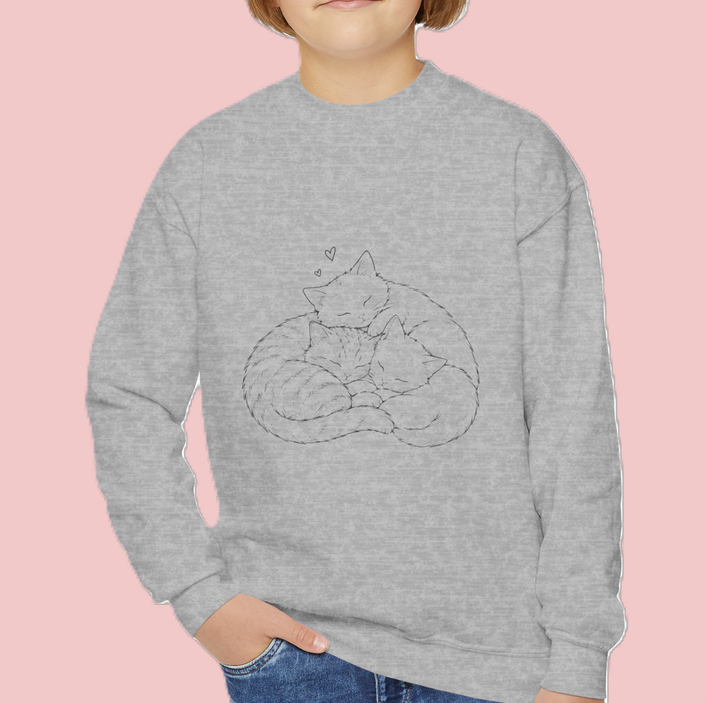 Unisex Crewneck Sweatshirt — Minimal Line-Art Sleeping Cats Design