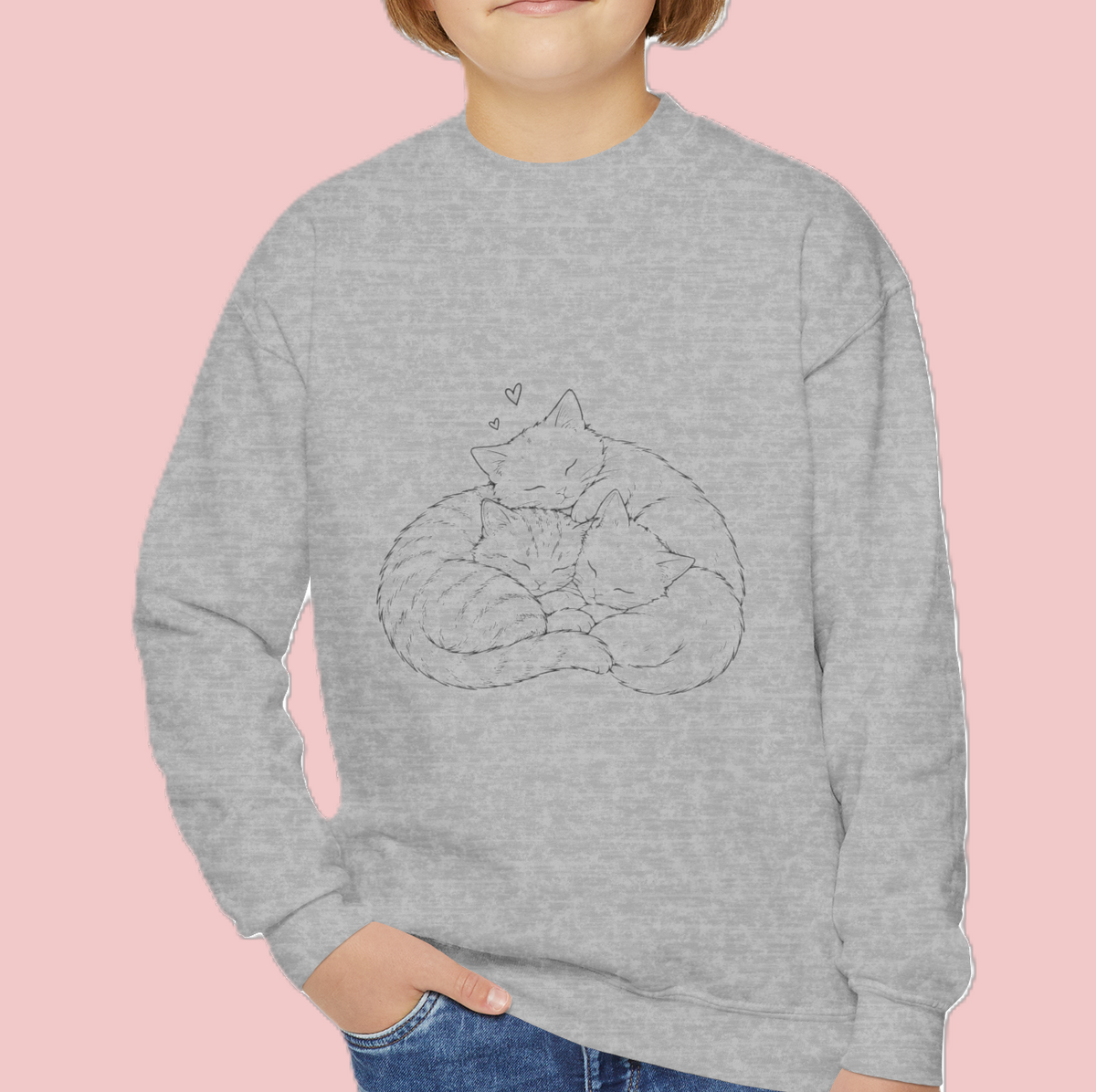 Unisex Crewneck Sweatshirt — Minimal Line-Art Sleeping Cats Design