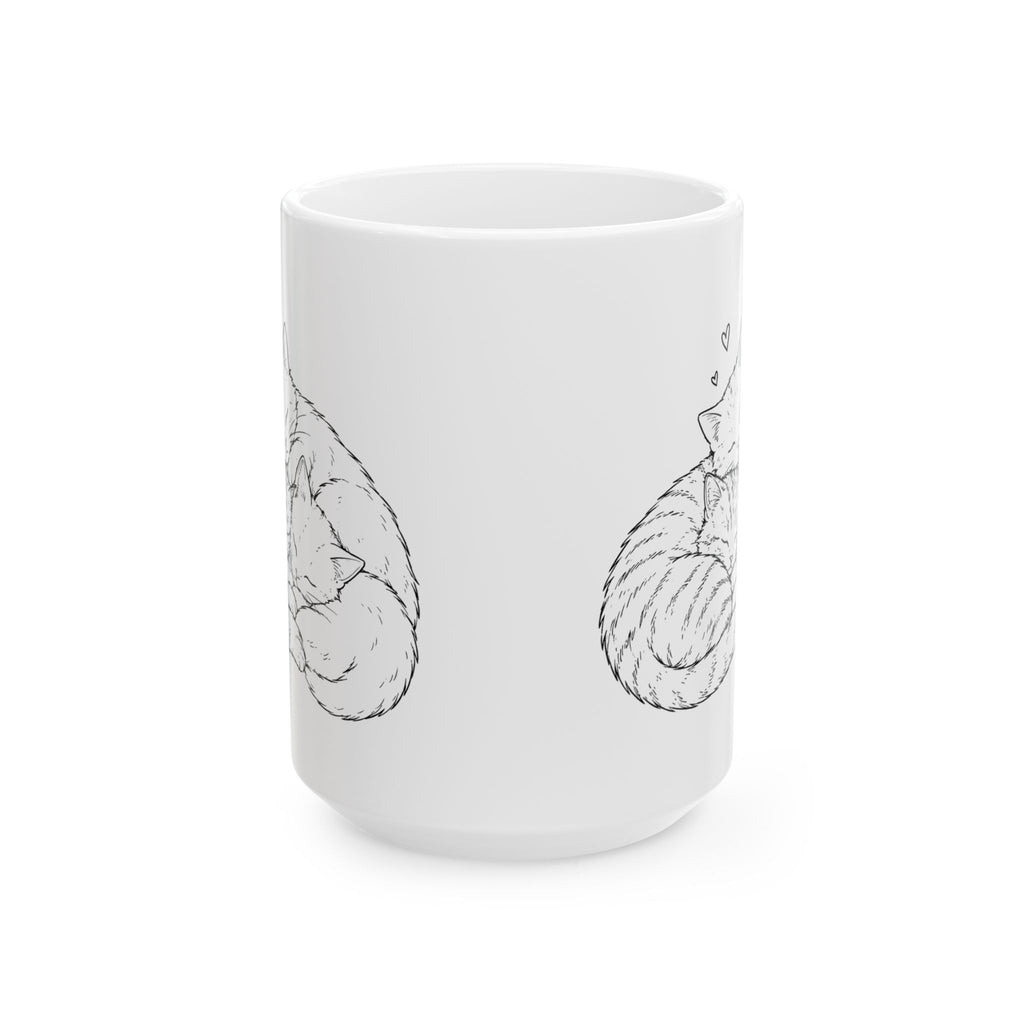 Cat Sketch Ceramic Mug - Minimalist Sleeping Cat Coffee Cup (11oz, 15oz)
