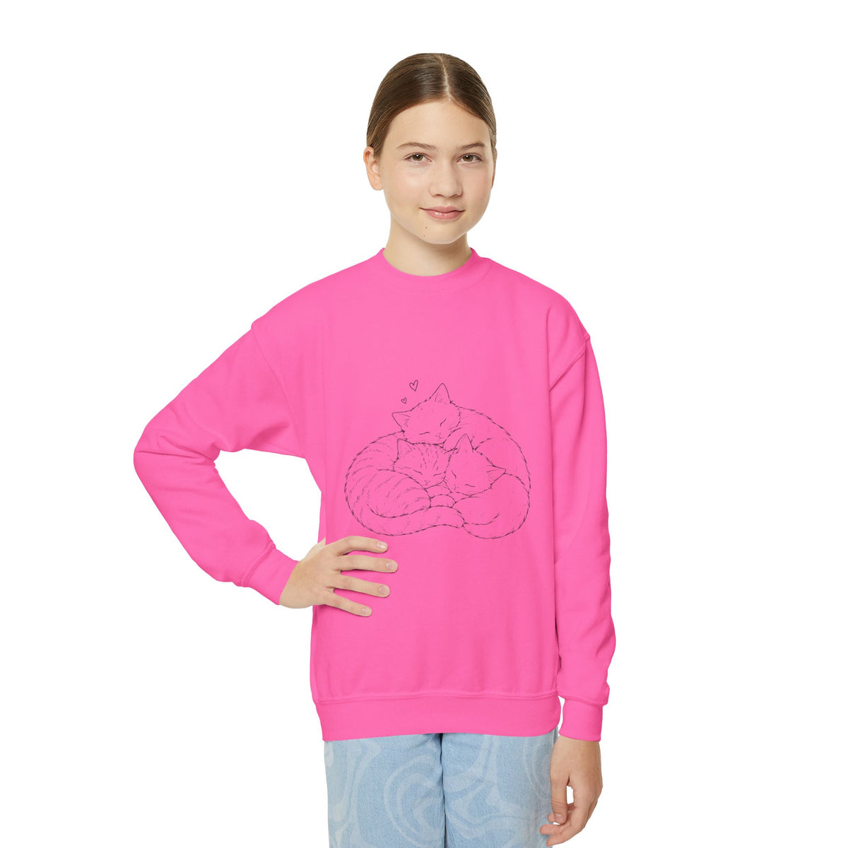 Unisex Crewneck Sweatshirt — Minimal Line-Art Sleeping Cats Design
