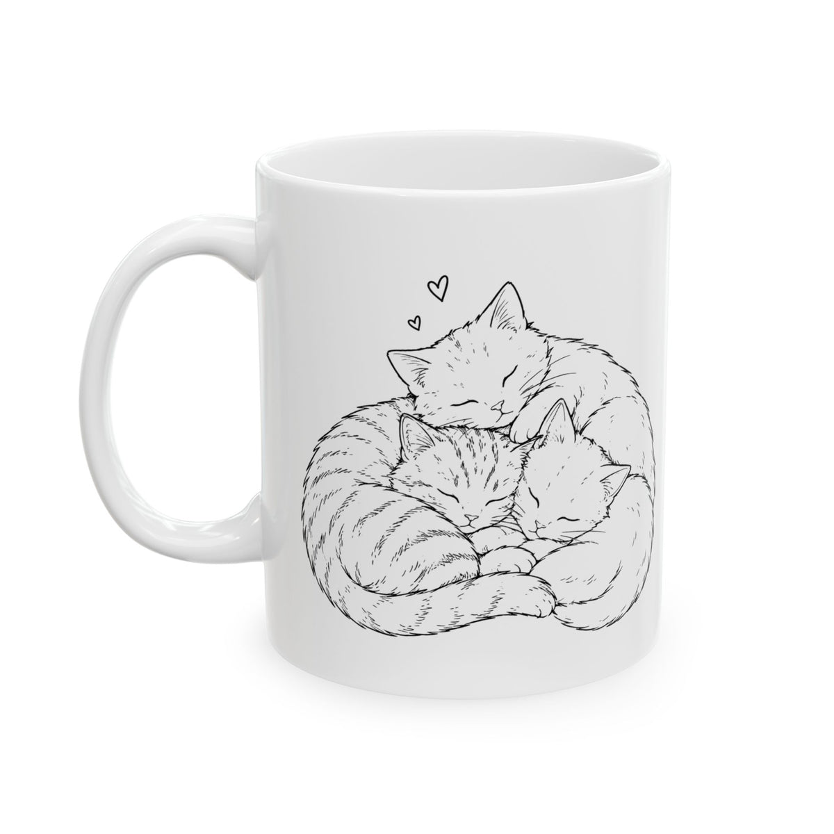 Cat Sketch Ceramic Mug - Minimalist Sleeping Cat Coffee Cup (11oz, 15oz)