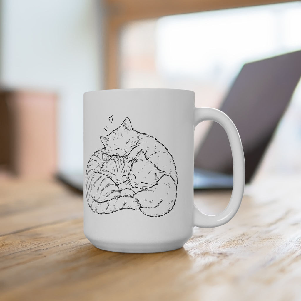 Cat Sketch Ceramic Mug - Minimalist Sleeping Cat Coffee Cup (11oz, 15oz)